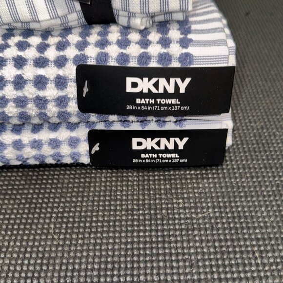 8 Pc. DKNY Monet Tile Blue White Squares Dots Stripes Towel Set Towels Gingham - Picture 4 of 11